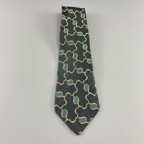 Giorgio Armani Dark Green Monogram Pattern Men's Tie 3 1/2" x 61" Vintage - Picture 1 of 4